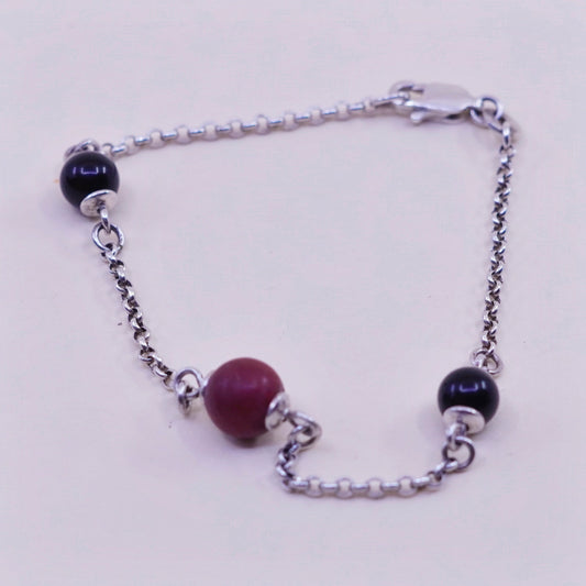 7”, Vintage Sterling silver handmade bracelet, 925 circle chain coral beads