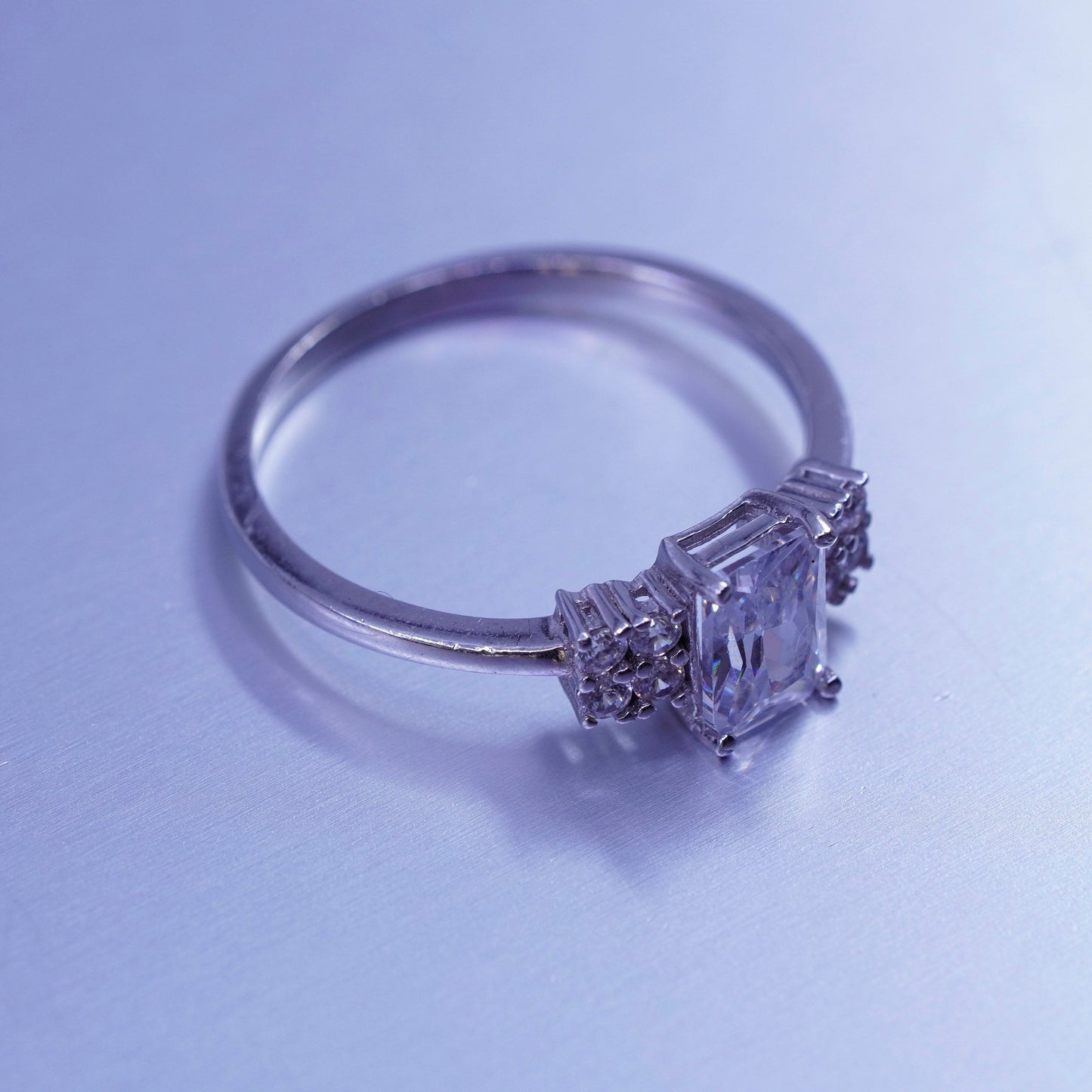 Size 8, vintage Sterling 925 silver handmade engagement ring with Cz