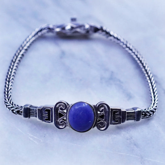 6.75”, vintage Sterling silver handmade bracelet, bold 925 wheat chain sodalite