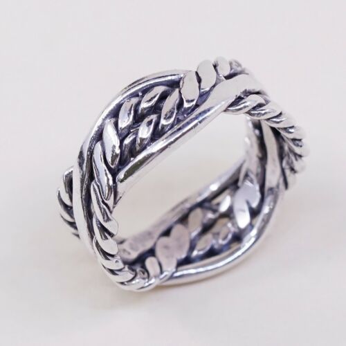 Size 8, Vtg Sterling Silver Handmade Ring 925 Band w Braided Cable, Stamped 925