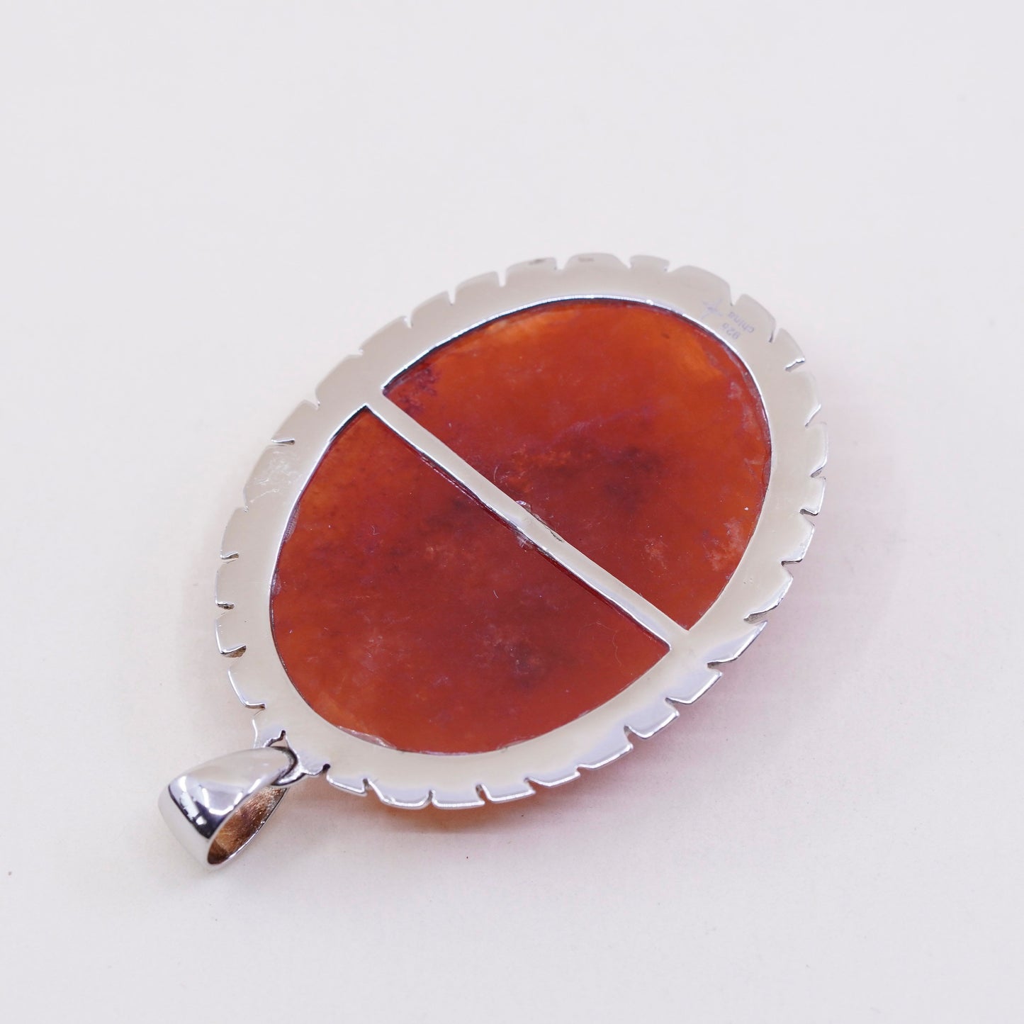 Vintage sterling 925 silver handmade pendant with carved carnelian