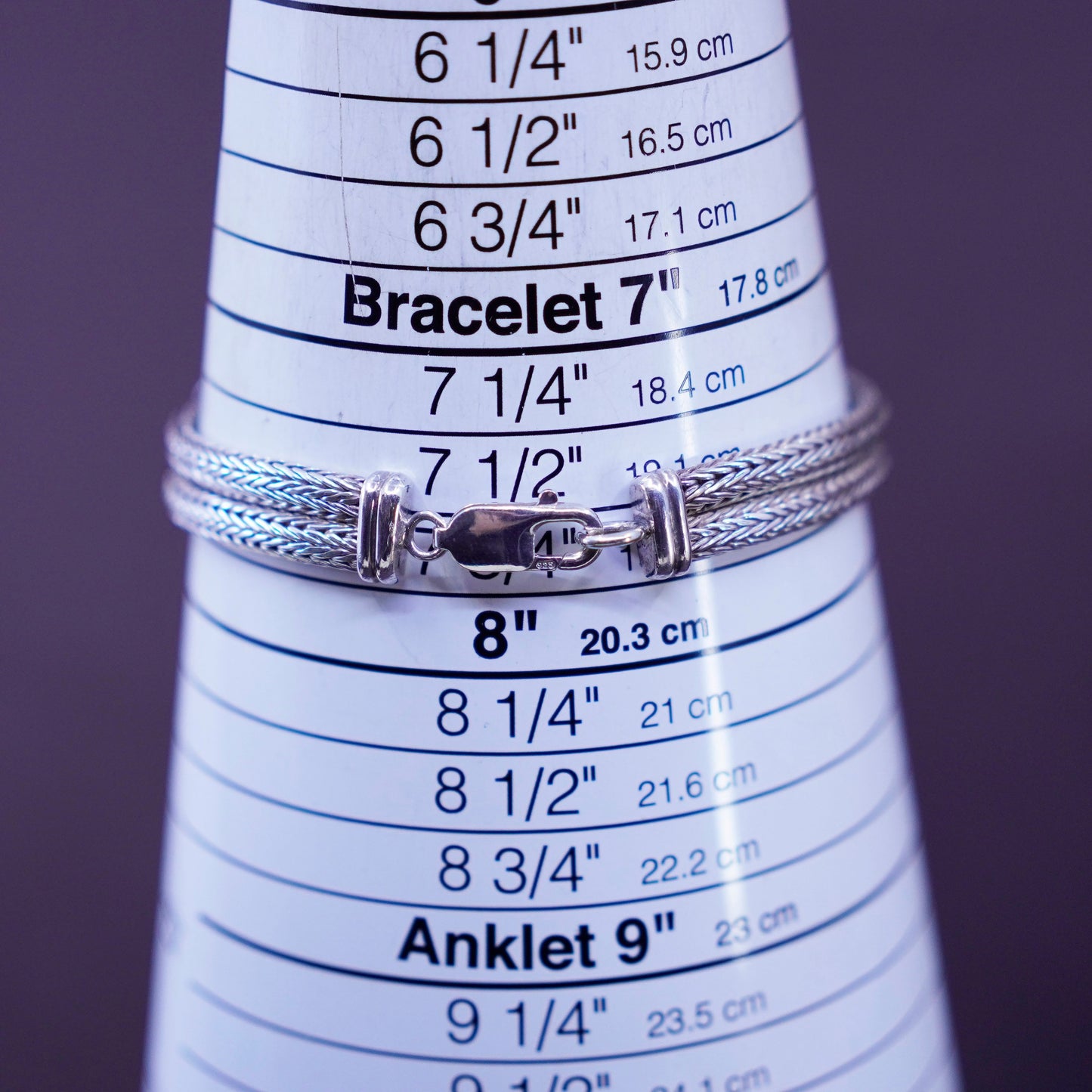 7.75”, Sterling 925 silver double strands wheat chain bracelet dragonfly flower