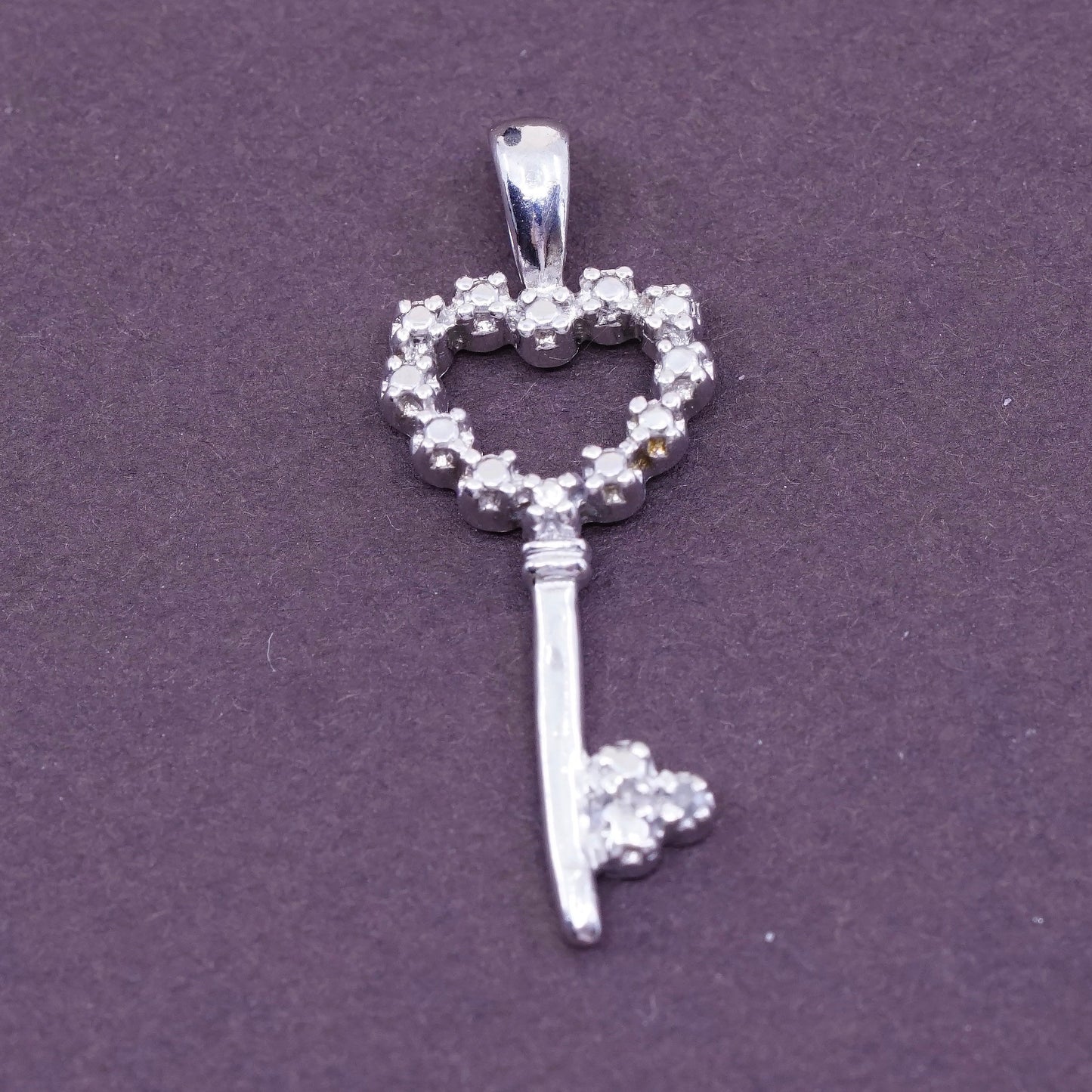 Vintage Sterling silver handmade pendant, solid 925 silver key with Cz