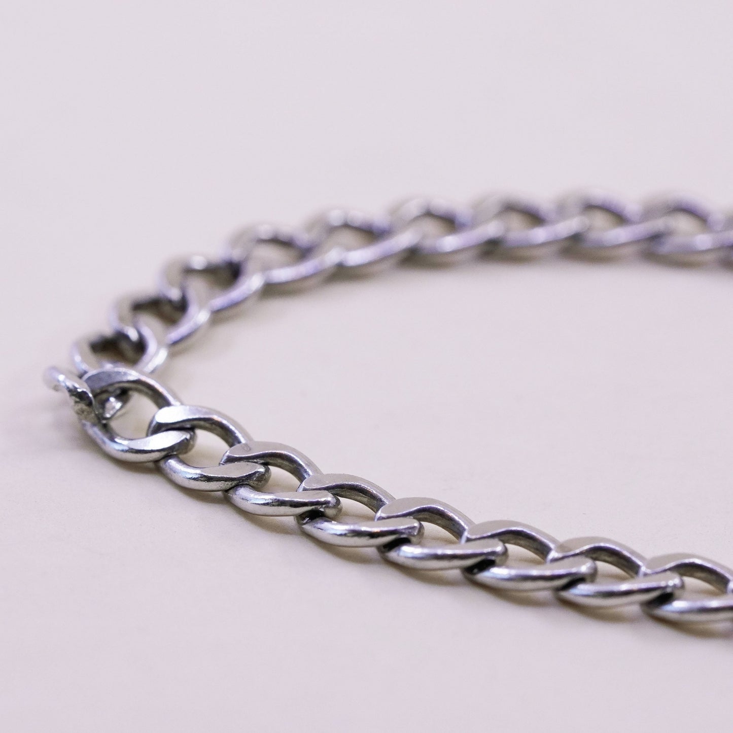 7”, Vintage milor sterling silver flatten curb bracelet, bold 925 men’s chain