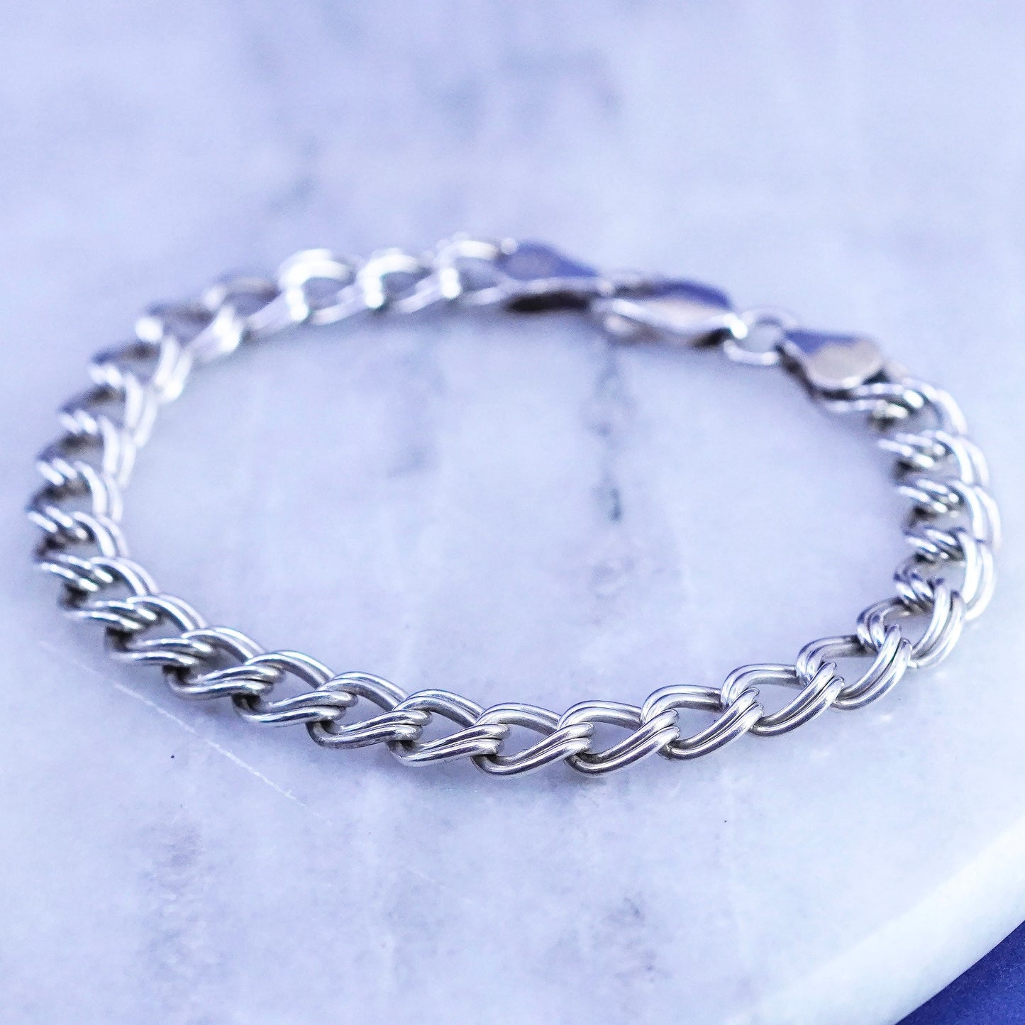 7”, Italy AGI Sterling silver handmade charm bracelet, 925 double curb chain