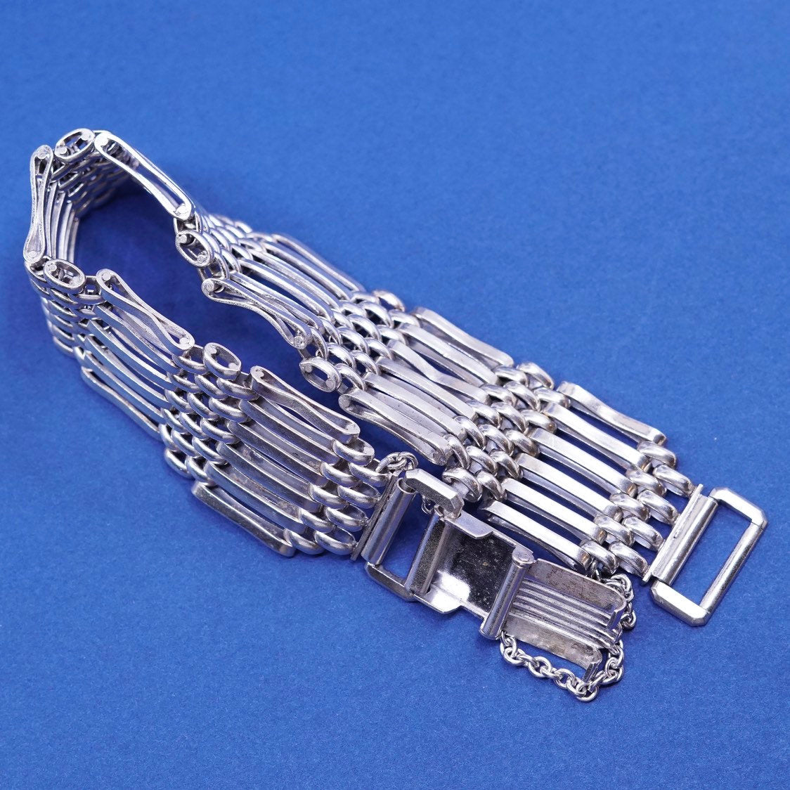 7.5", vtg SB sterling silver handmade wide bracelet, modern tennis 925 bracelet