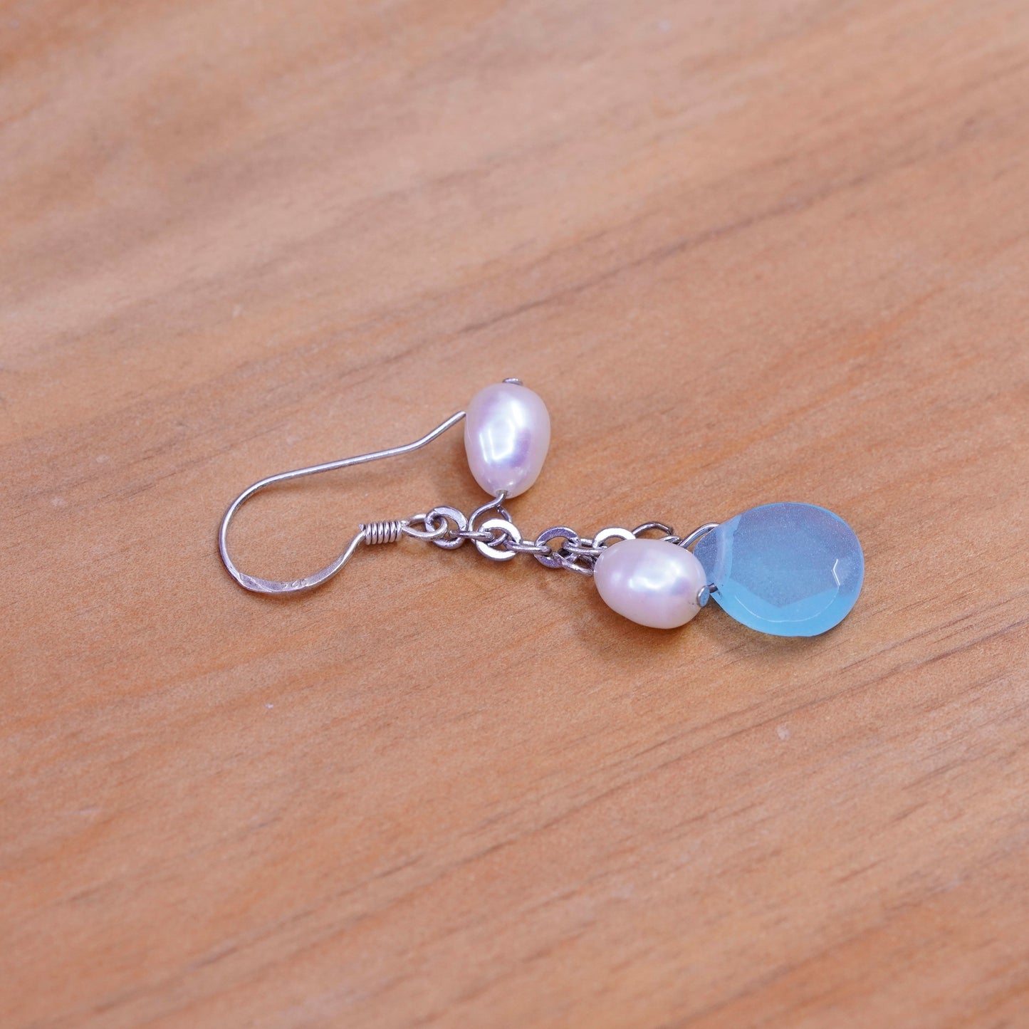 Vintage Sterling 935 silver handmade earrings with teardrop jade and pearl