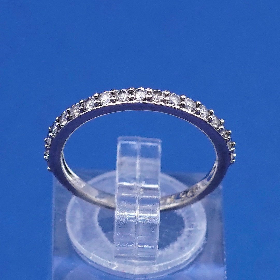 sz 6, vtg XO Sterling silver engagement ring, 925 band w/ clear crystal