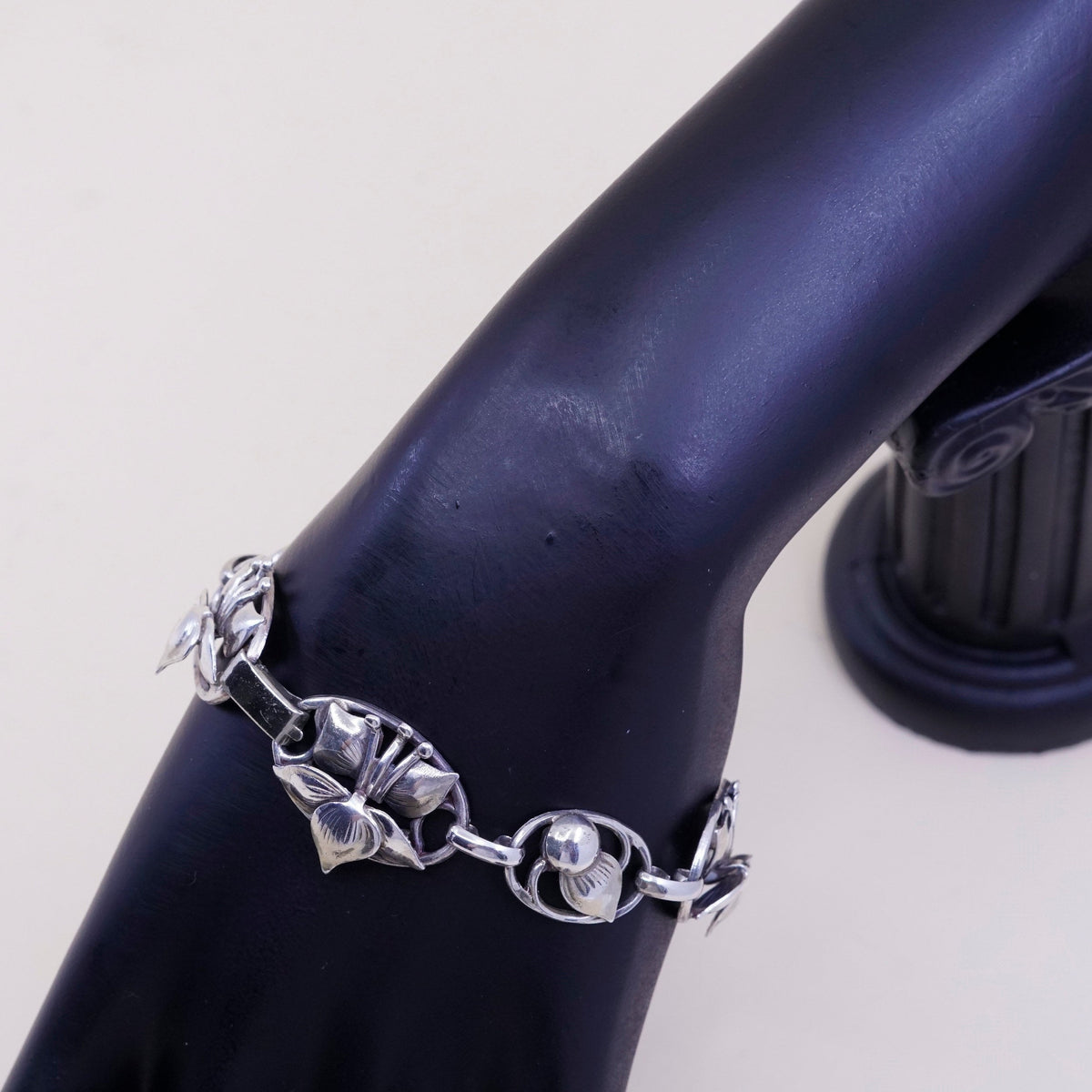 7”, Vintage Lang sterling silver bracelet, fine 925 flowers bracelet, jewelry