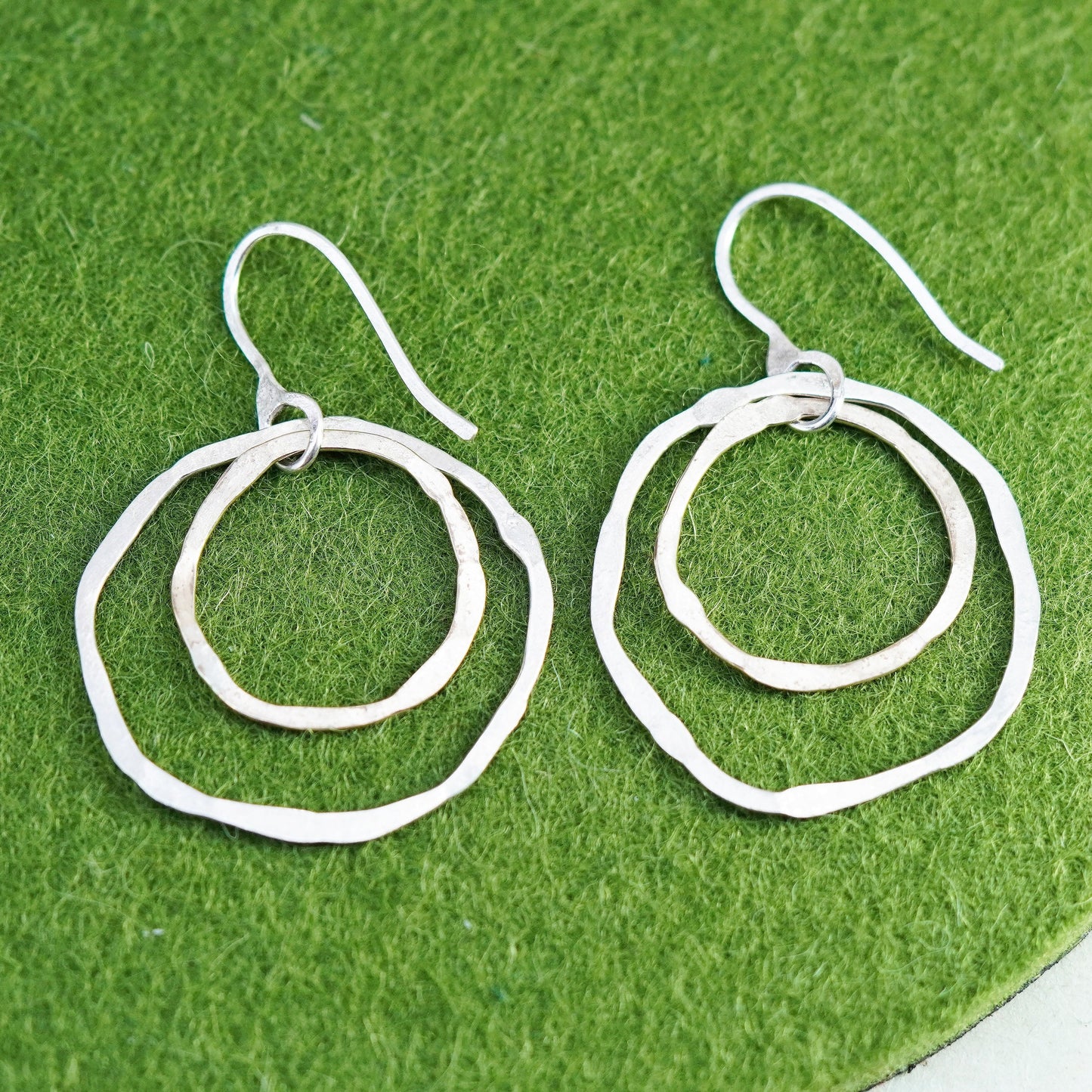 Vintage sterling silver handmade earrings, 925 matte circle dangles