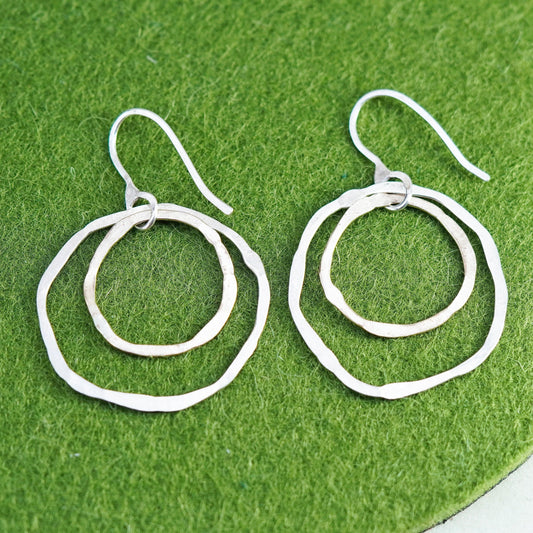 Vintage sterling silver handmade earrings, 925 matte circle dangles