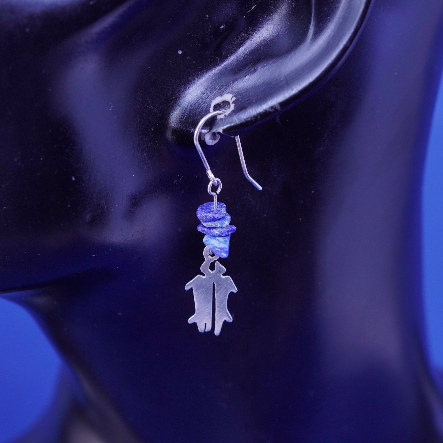 Vintage sterling 925 Silver handmade earrings with nugget sodalite