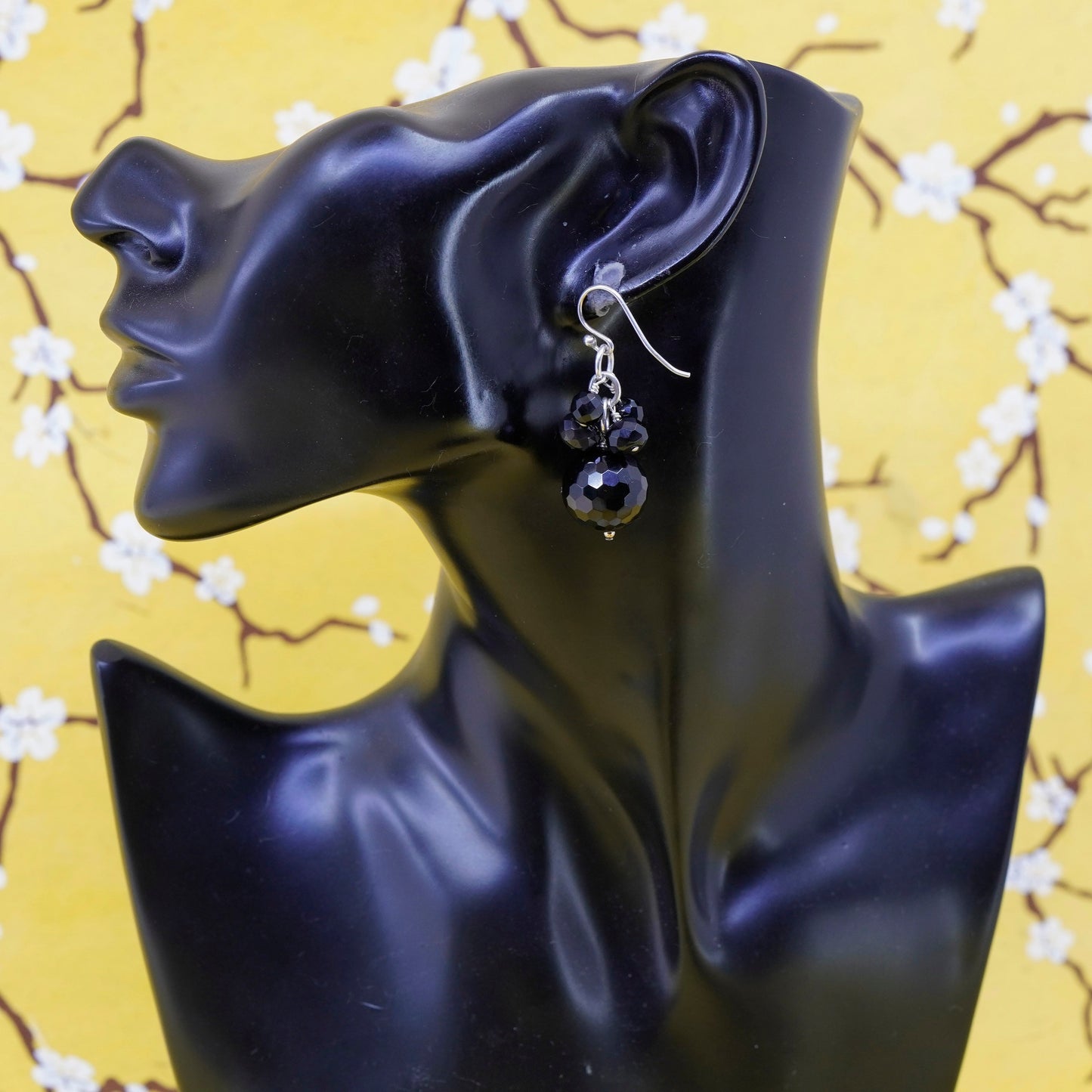 Vintage Sterling 925 silver handmade earrings with cluster obsidian dangles