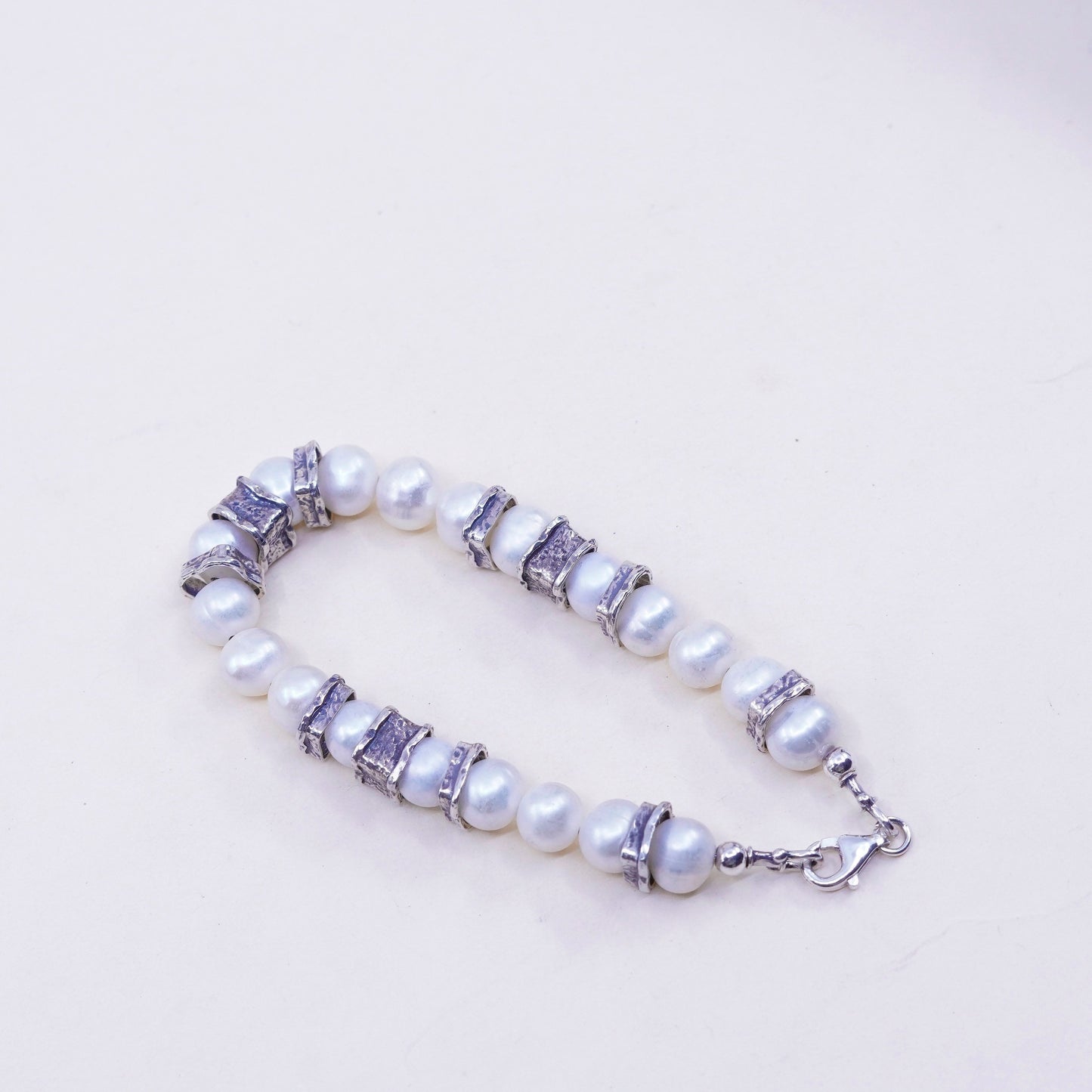 7.25” 9mm, Vintage handmade bracelet, freshwater pearl with 925 silver clasp