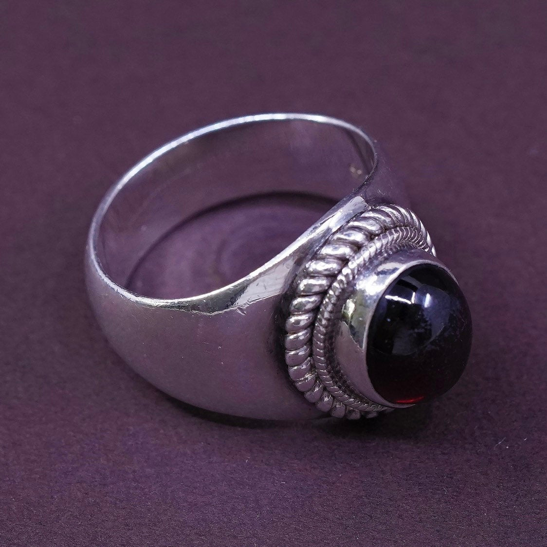 sz 9.5, Sterling silver Handmade statement ring, 925 w/ Oval amethyst N cable