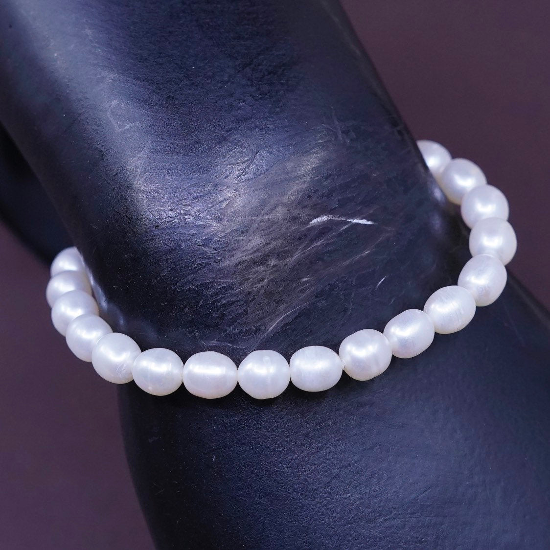 6.75”, 6mm, vtg Sterling silver handmade bracelet, freshwater pearl chain 925