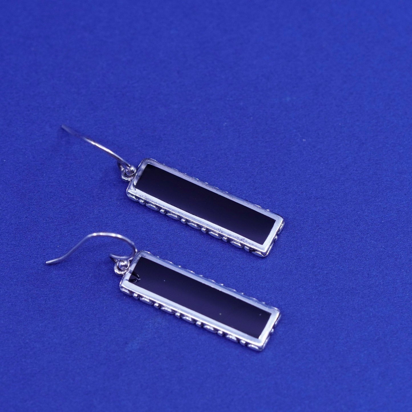 Vintage sterling 925 silver handmade earrings with long obsidian