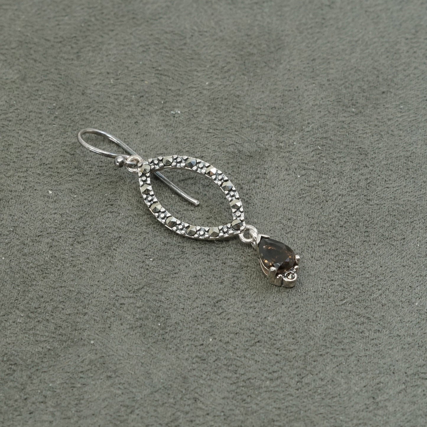 Sterling silver handmade earrings, taxco 925 w/ teardrop topaz N marcasite