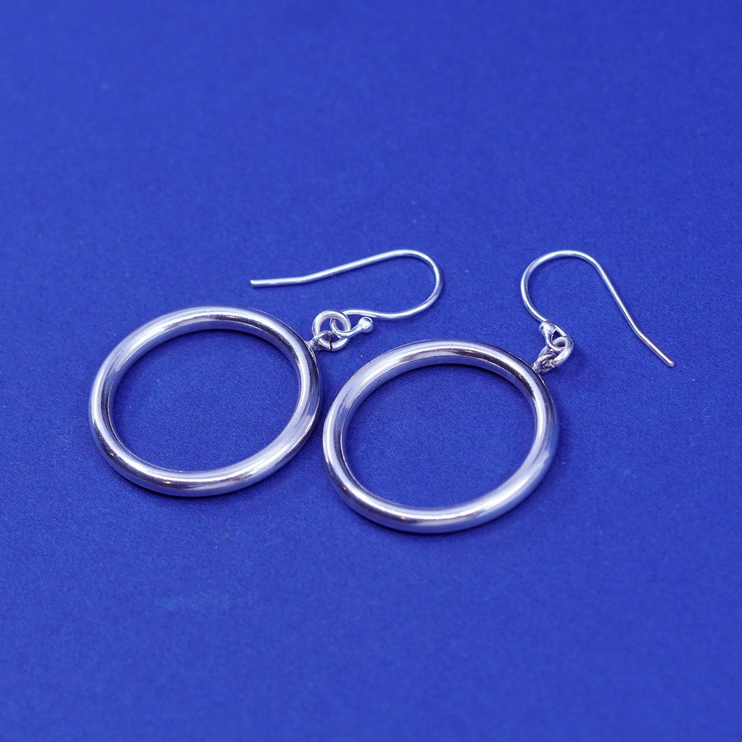 Vintage sterling silver handmade earrings, 925 circle dangles
