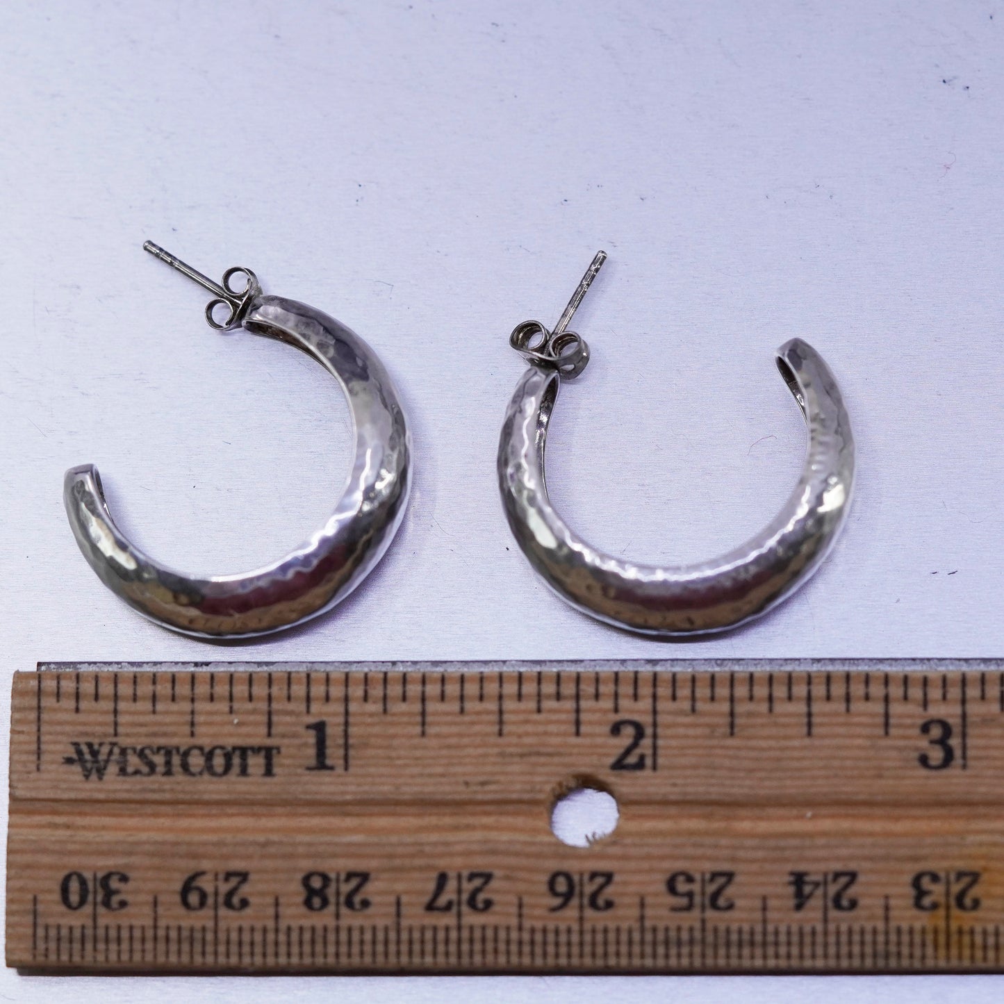 1”, silpada Simple thick Sterling 925 silver handmade hammered hoop earrings
