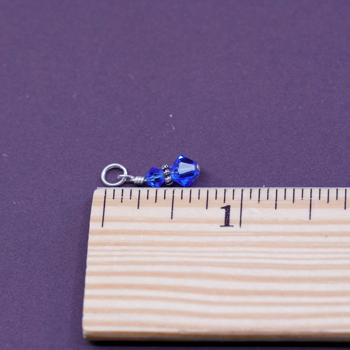 Vintage sterling silver handmade pendant, 925 charm with blue crystal