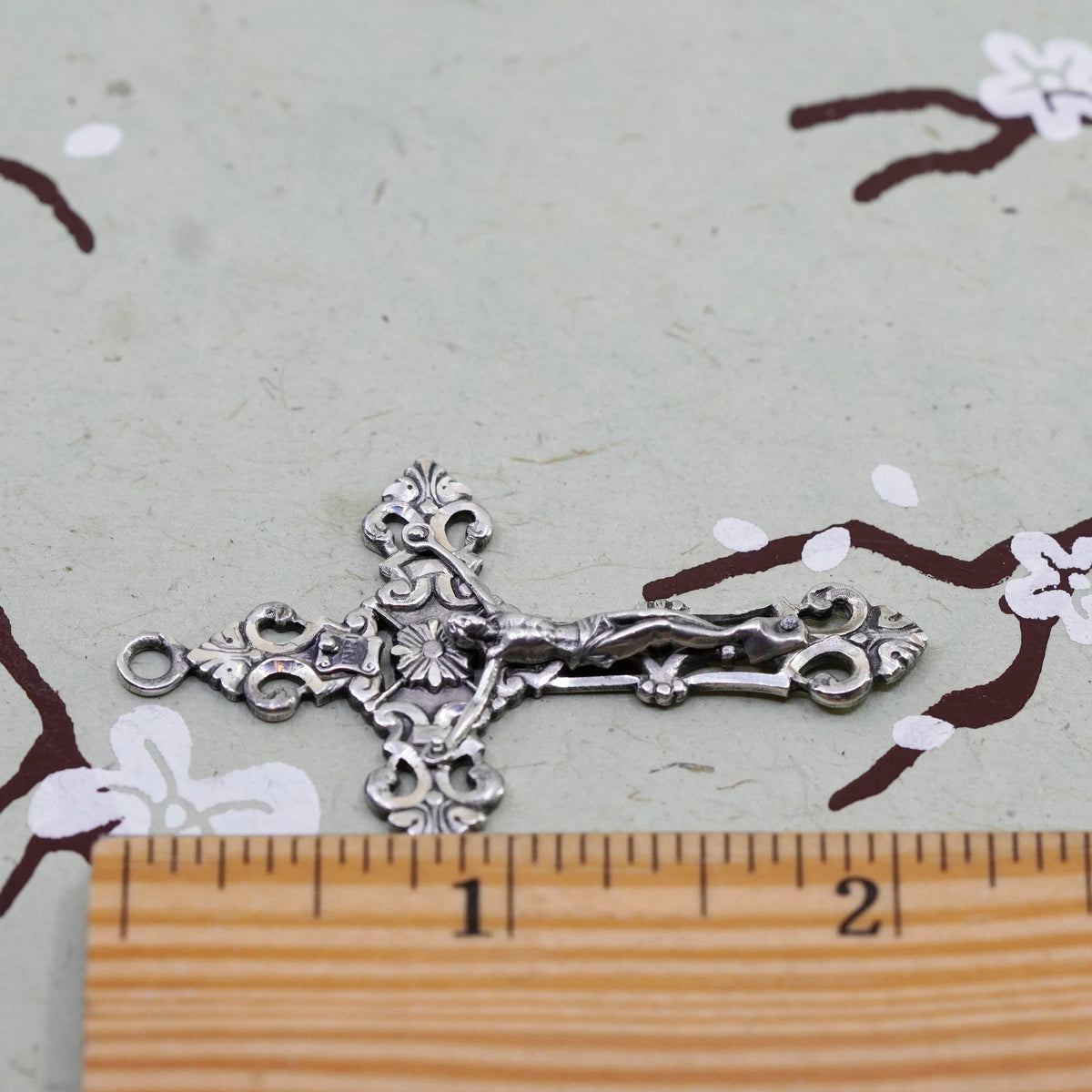 Vintage INRI Sterling silver filigree pendant, 925 cross charm with Jesus