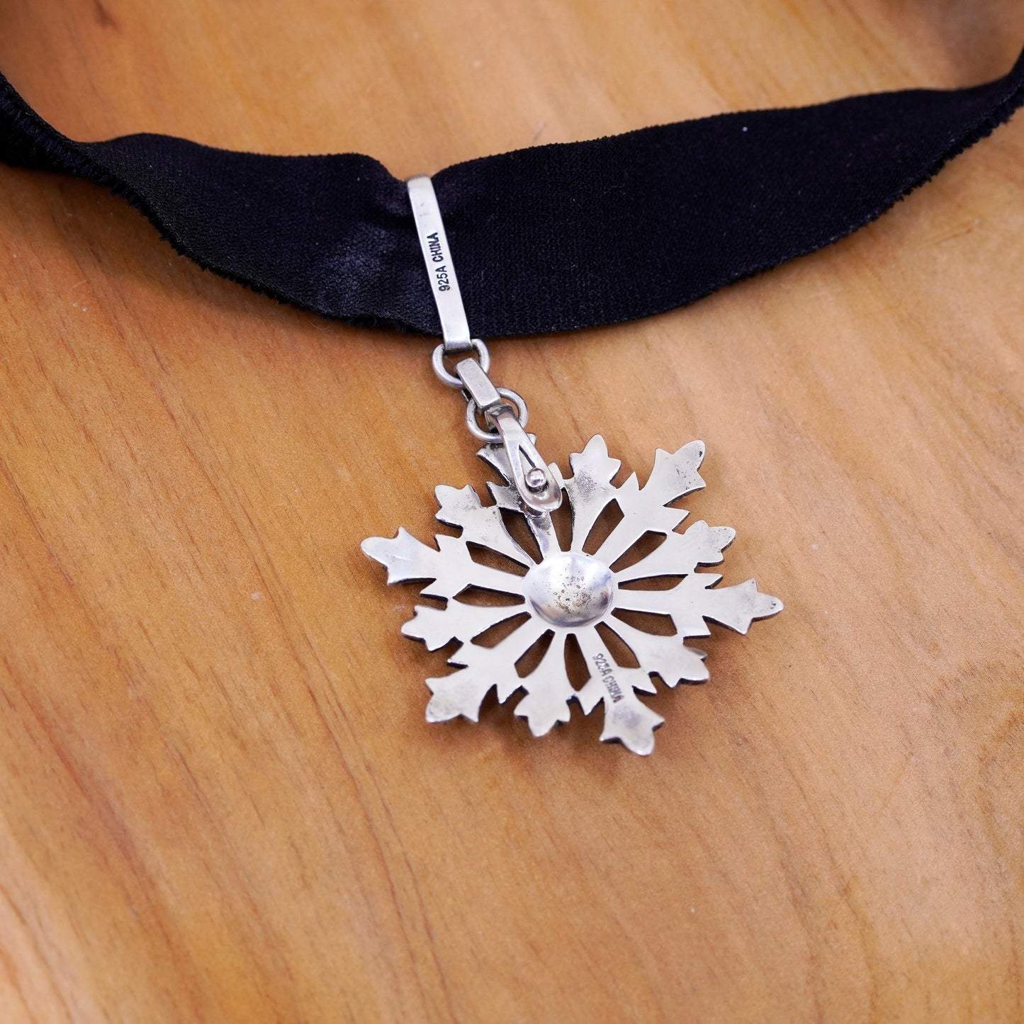 10+2”, Sterling 925 silver necklace velvet choker collar Marcasite snowflake