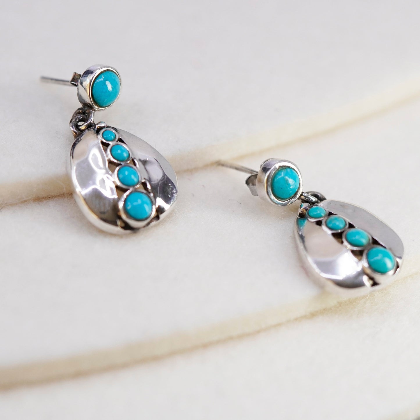 Vintage Sterling 925 silver handmade earrings with blue larimar beads