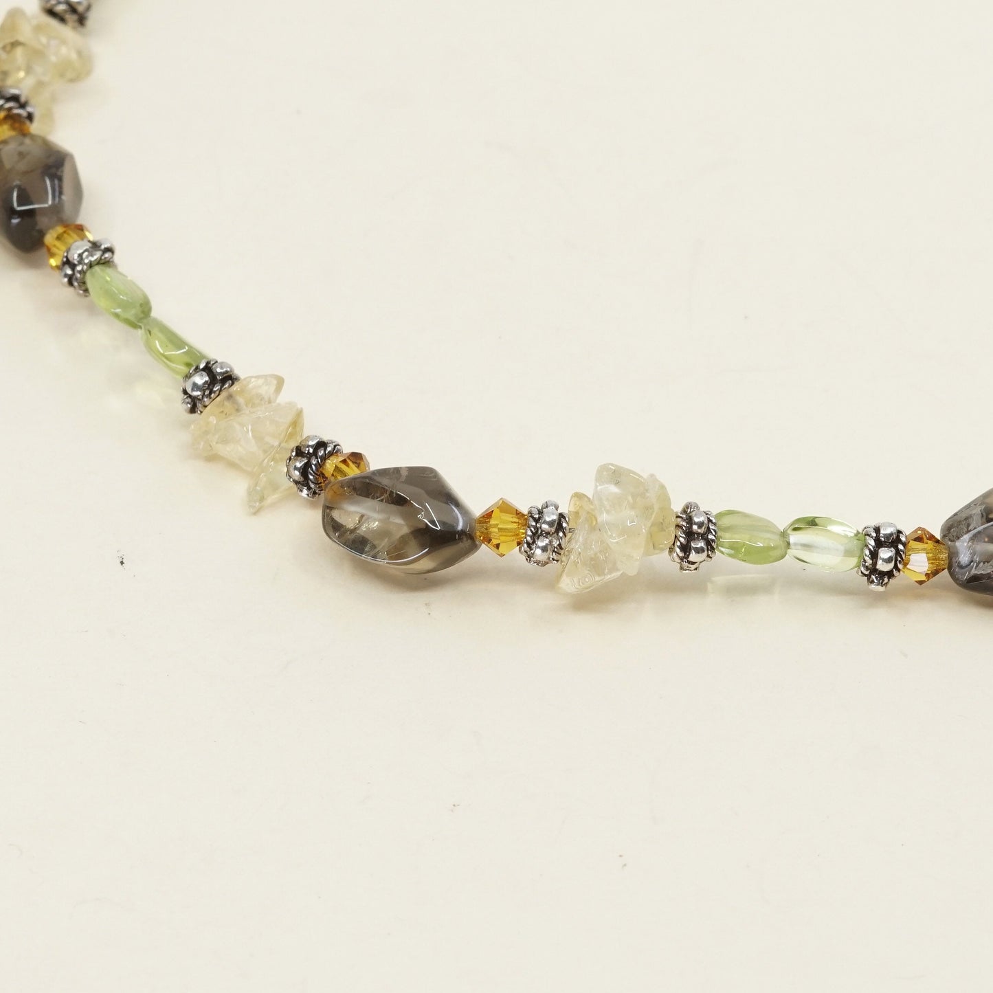 7.25" vtg sterling silver handmade bracelet amethyst, Citrine N peridot beads