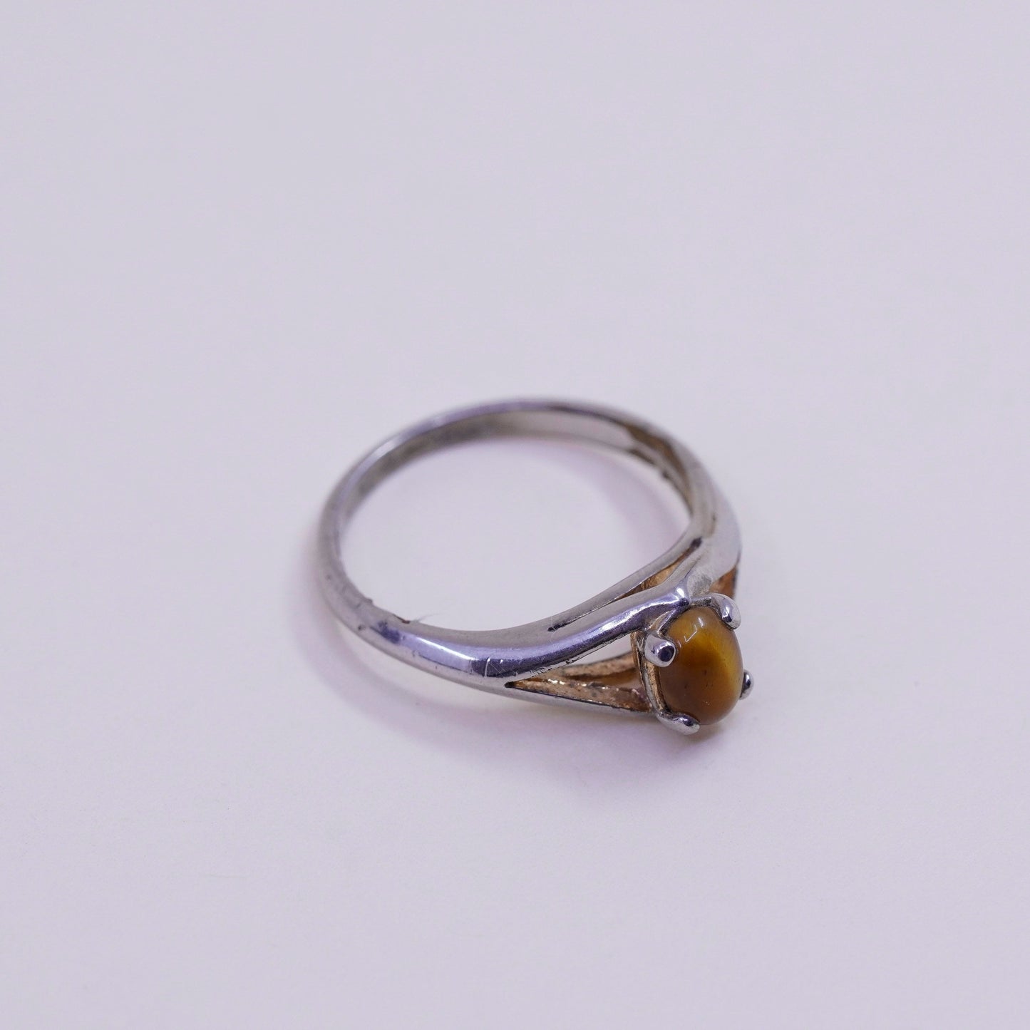Size 5, Vintage sterling silver handmade 925 ring with golden tiger eye