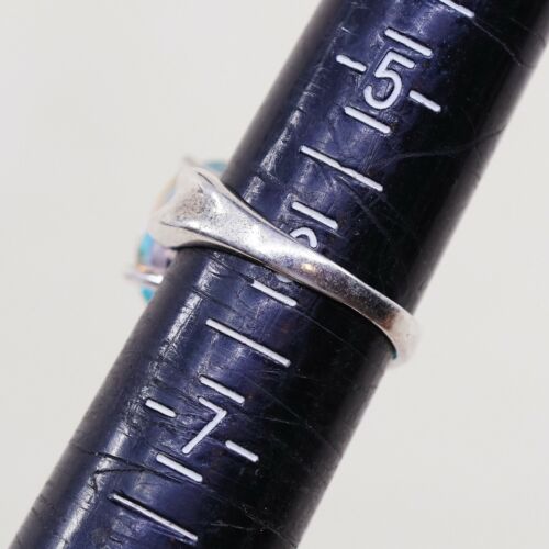 Sz 6, Sterling Silver Ring, 925 Silver Engagement Ring W/ blue Swarovski Crystal