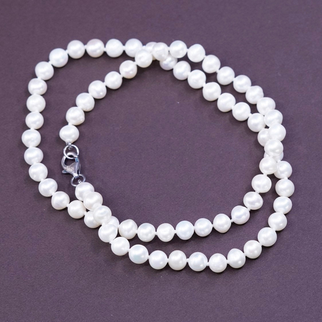20", vtg Sterling silver handmade necklace, 925 clasp w/ freshwater pearl