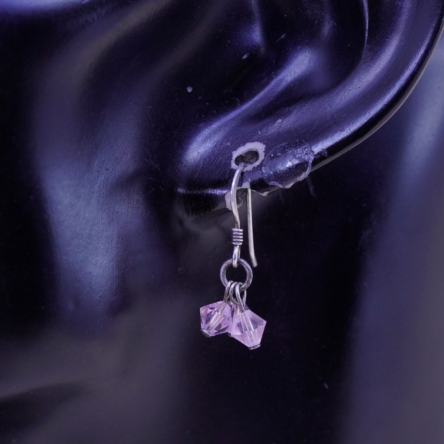 Vintage Sterling 925 silver handmade earrings with pink crystal