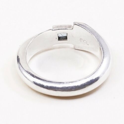Sz 7.5, Vtg ECL Modern Sterling Silver Cocktail Ring, 925 W/ Blue topaz