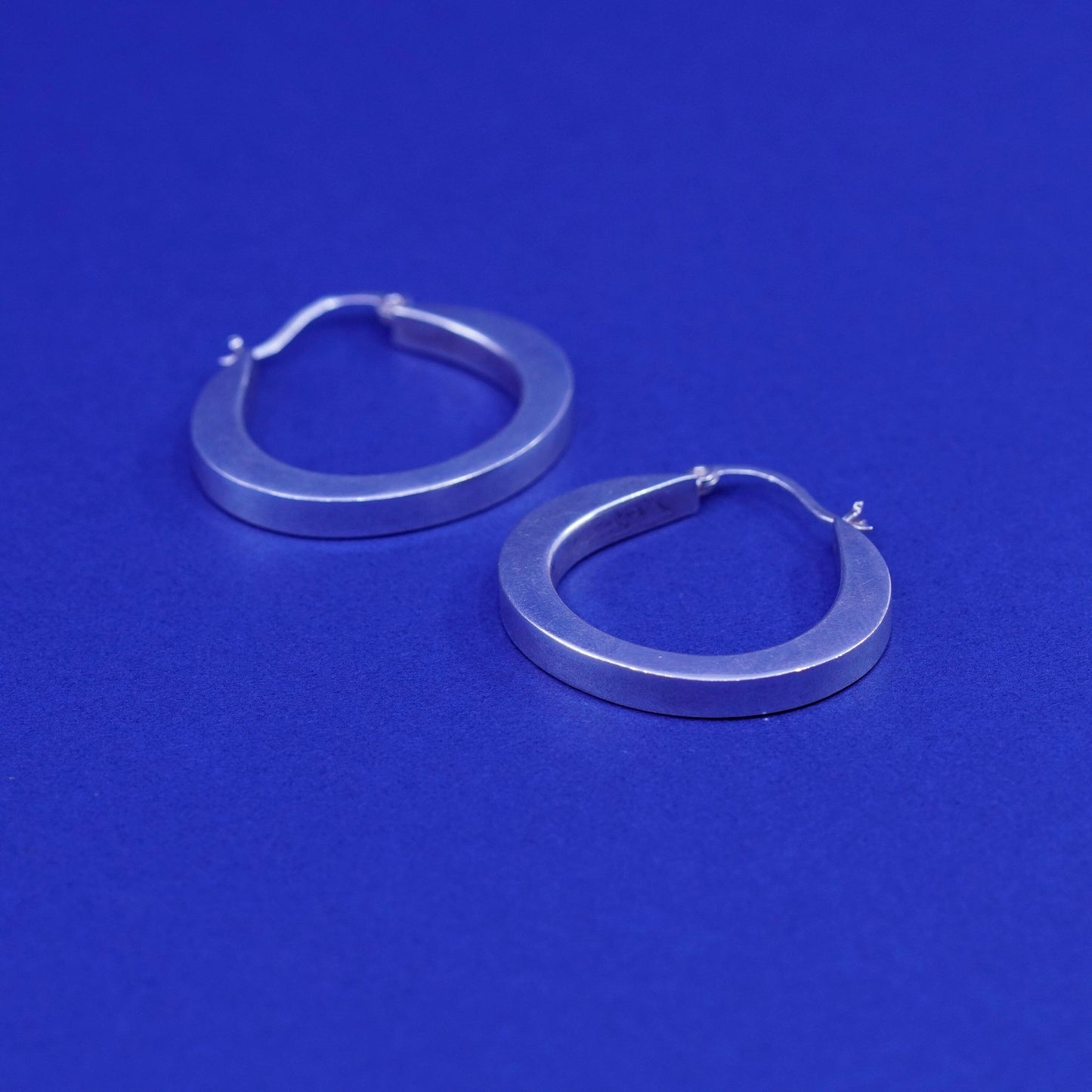 1.25”, vintage Sterling silver handmade hoop earrings, bold 925 huggie