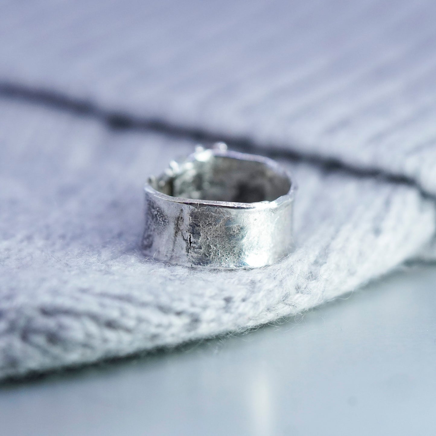 Size 11.5, southwestern free form Sterling 925 silver ring, wide leafy band
