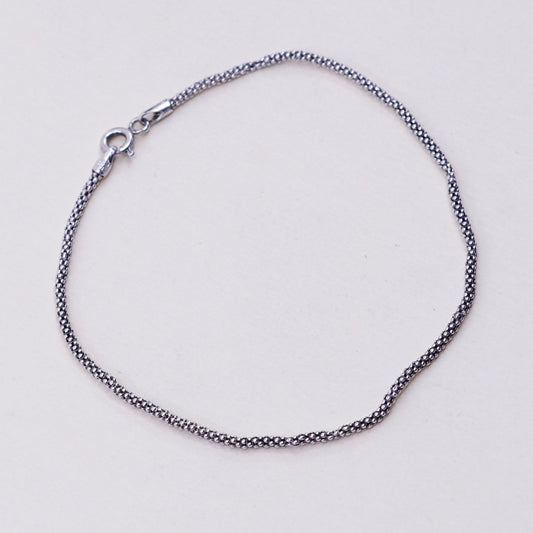 7.25”, 1mm, Vintage sterling silver bracelet, Italy 935 popcorn chain