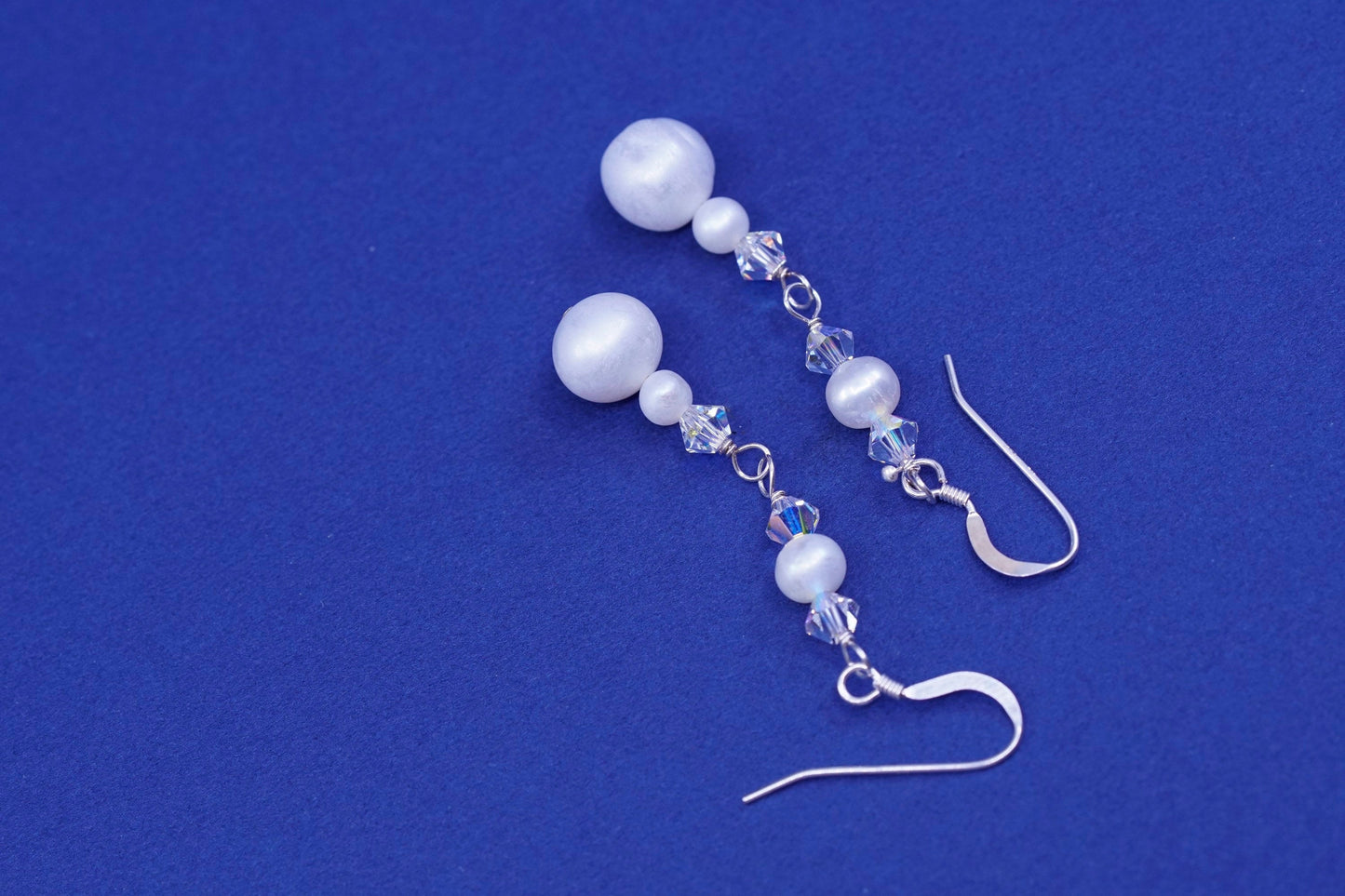 Vintage Sterling silver handmade earrings, 925 hooks with pearl drops