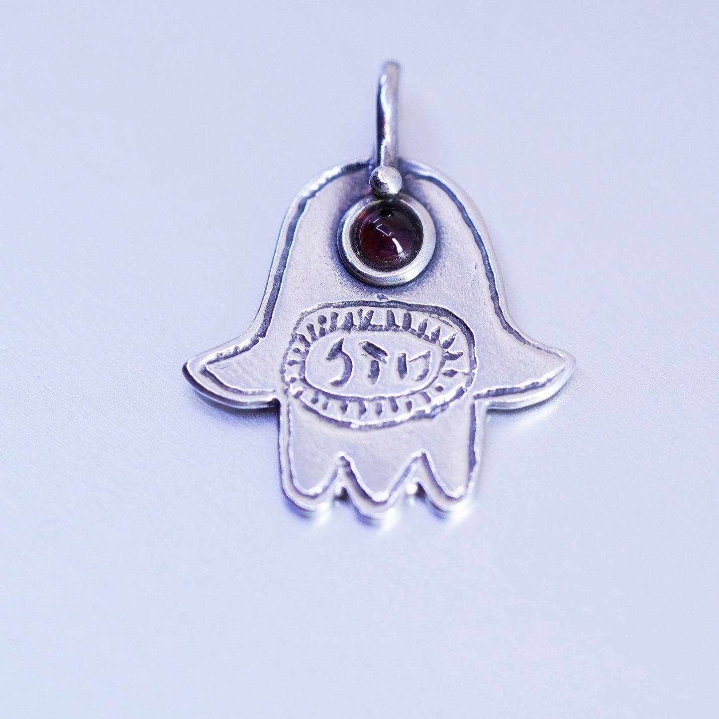 antique sterling 925 silver handmade hand pendant with garnet