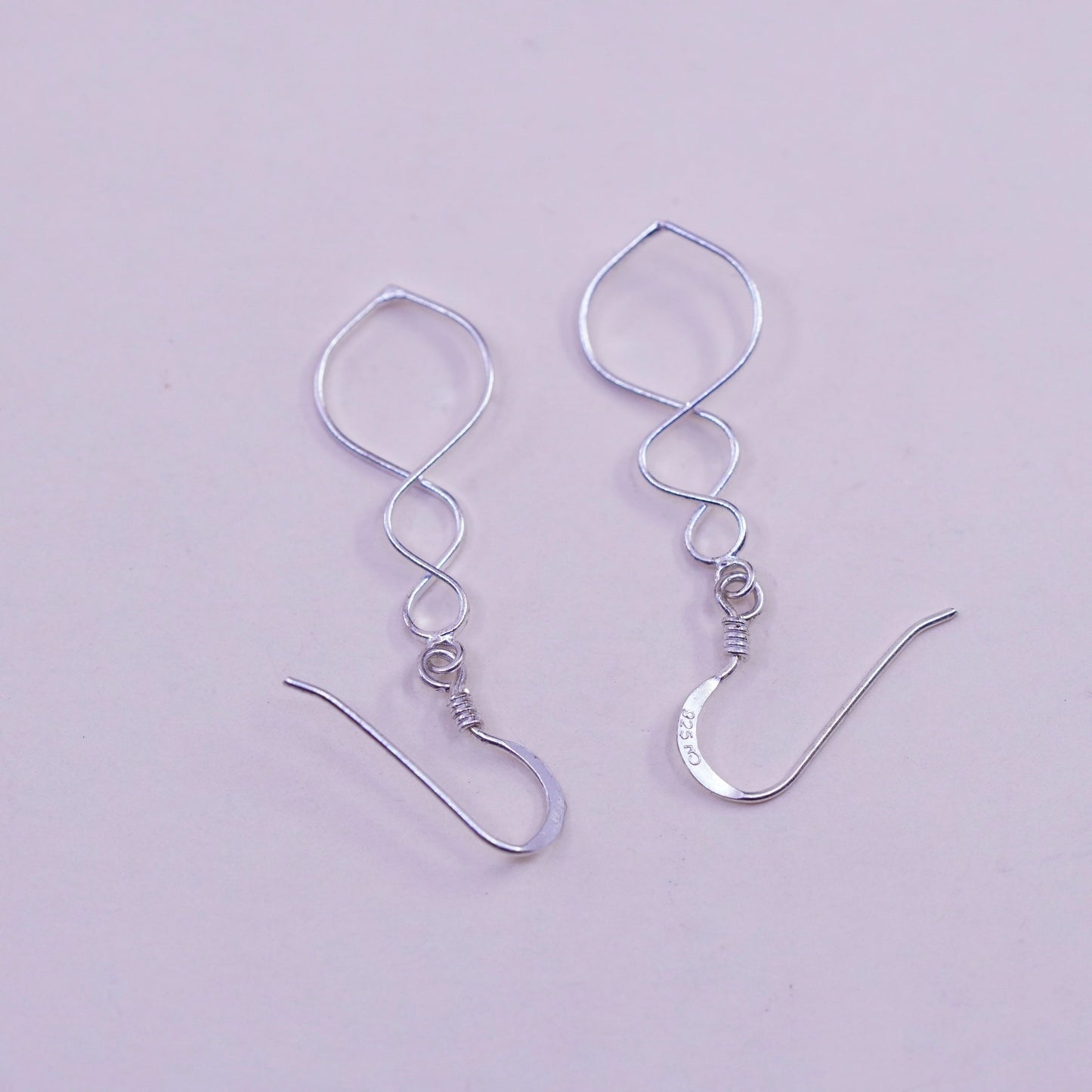 Vintage sterling silver handmade earrings, 925 twisted dangles