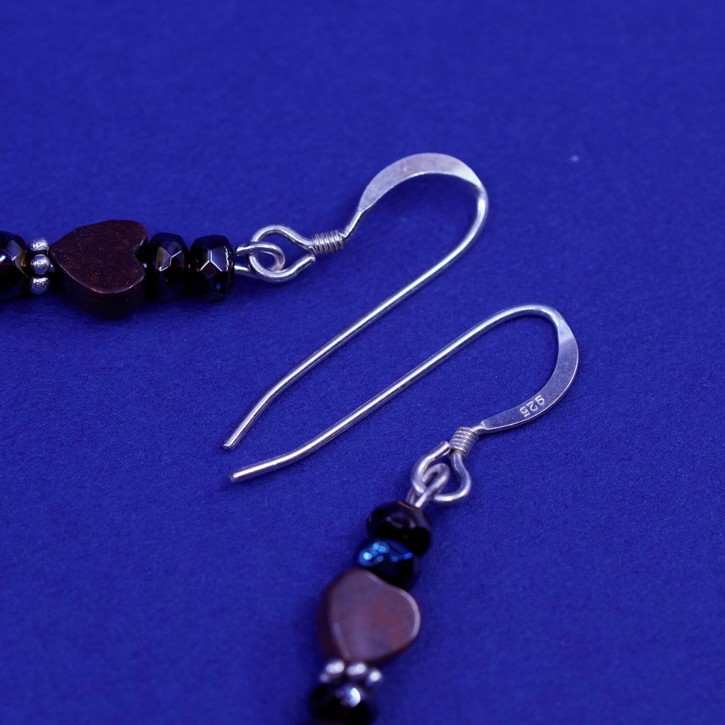 Vintage sterling 925 silver handmade earrings with garnet beads