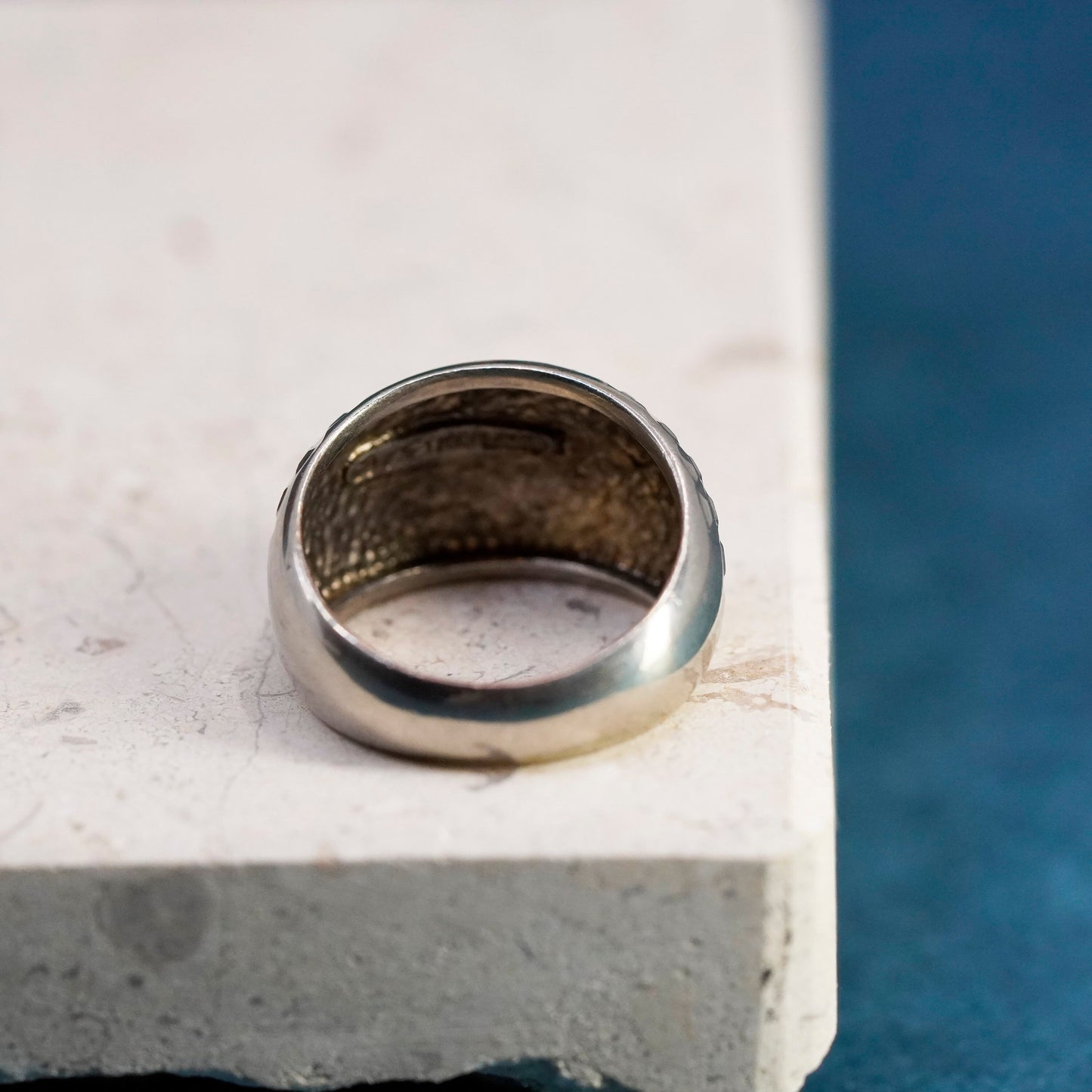 Size 7.25, vintage Sterling silver handmade ring, textured 925 wide band