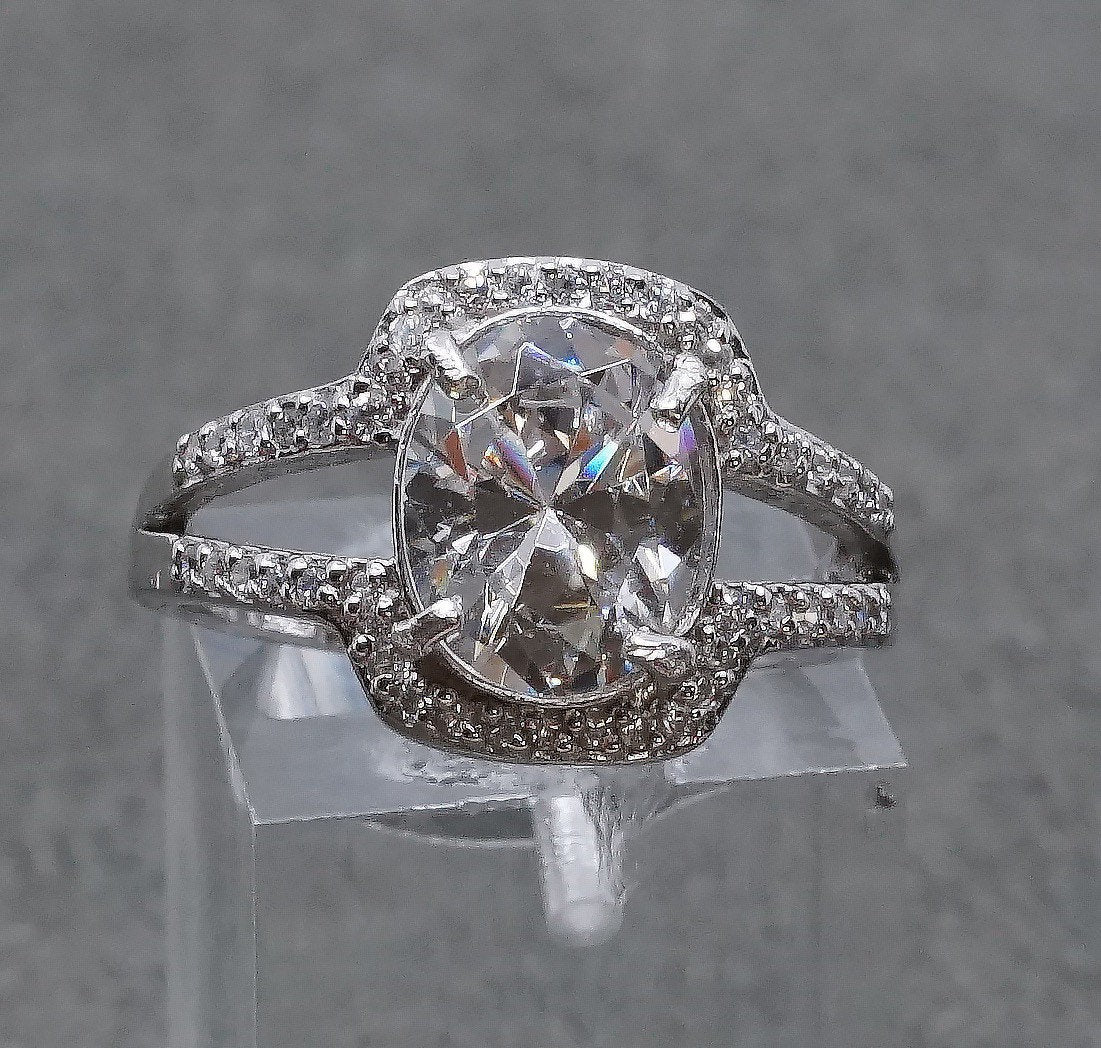 sz 7.75, vtg Sterling silver anniversary ring, 925 w/ clear cz