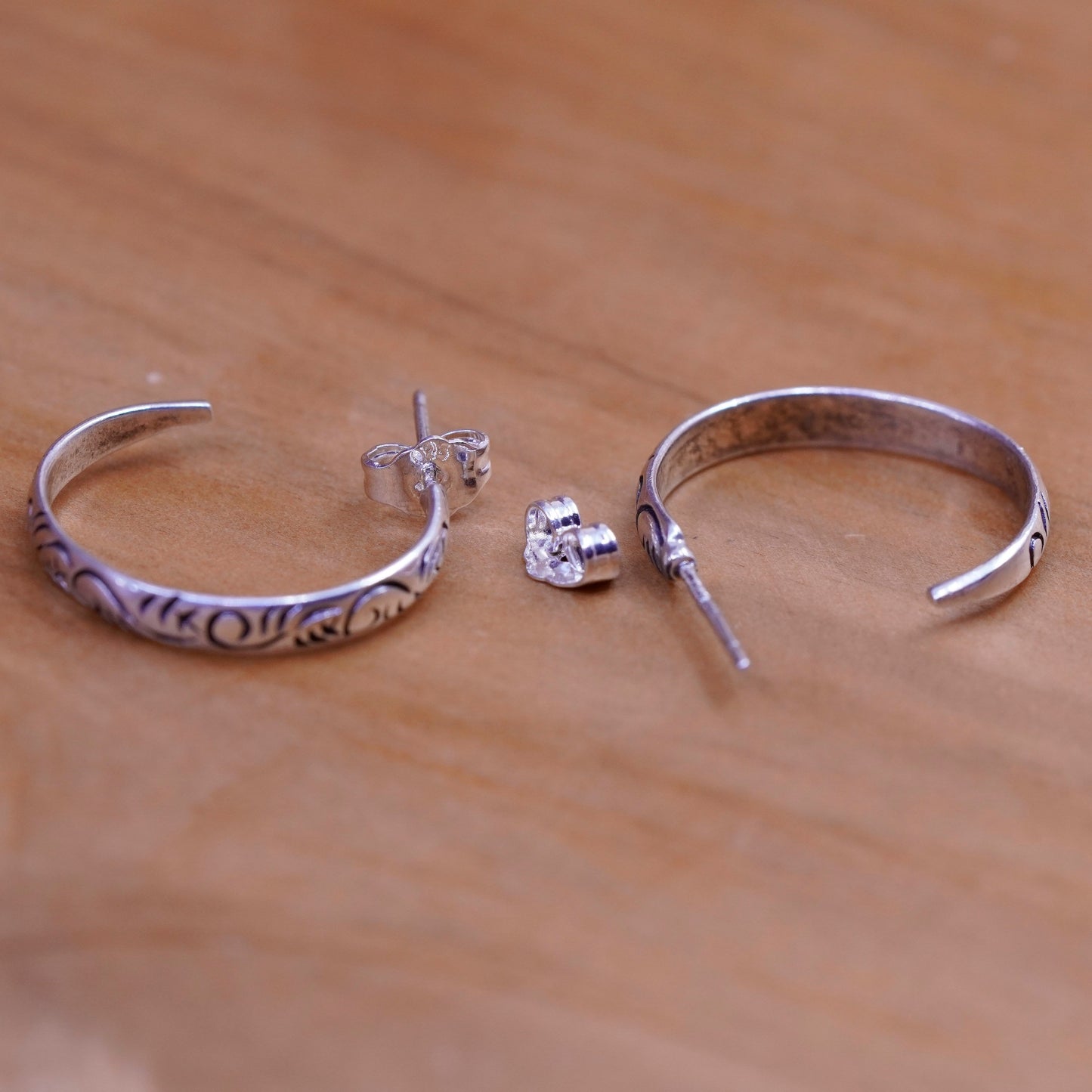 0.75”, Sterling silver handmade hoop earrings, textured 925 huggie studs