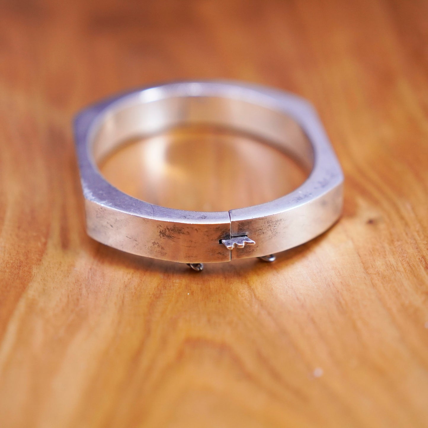 6.75”, vintage Sterling 925 silver handmade bracelet, modern hinged bangle