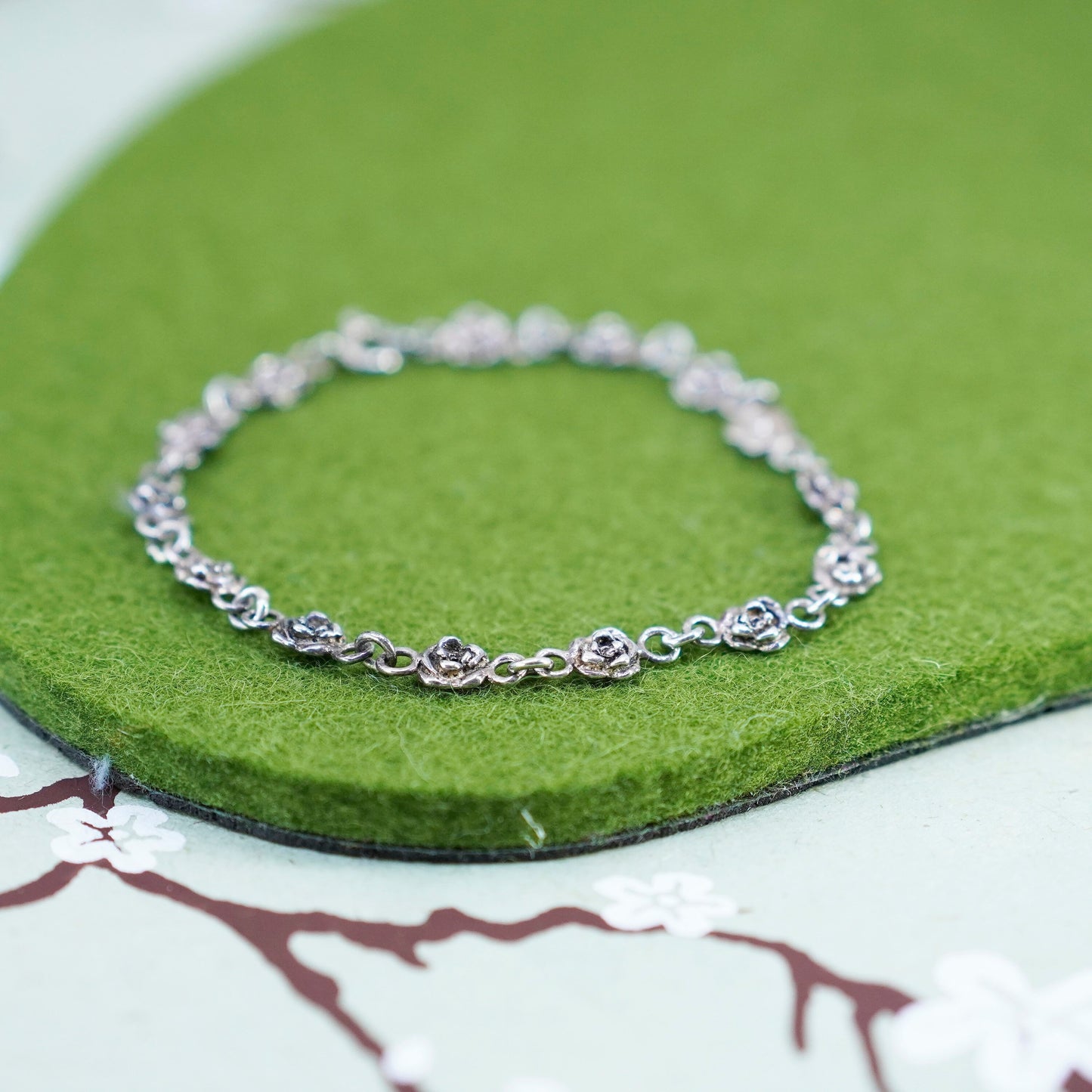 6.75”, sterling silver handmade bracelet, 925 flower beads, handmade jewelry
