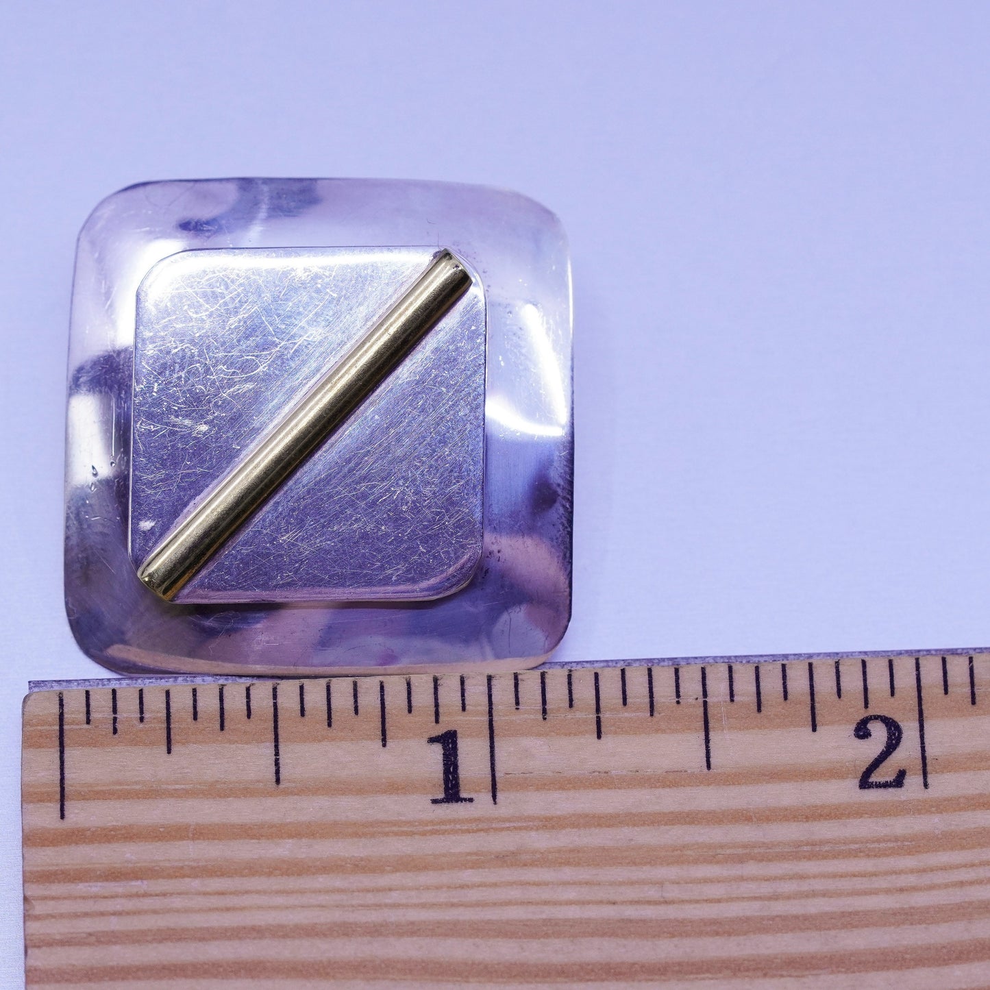 Vintage two tone Sterling 925 silver handmade earrings, square studs
