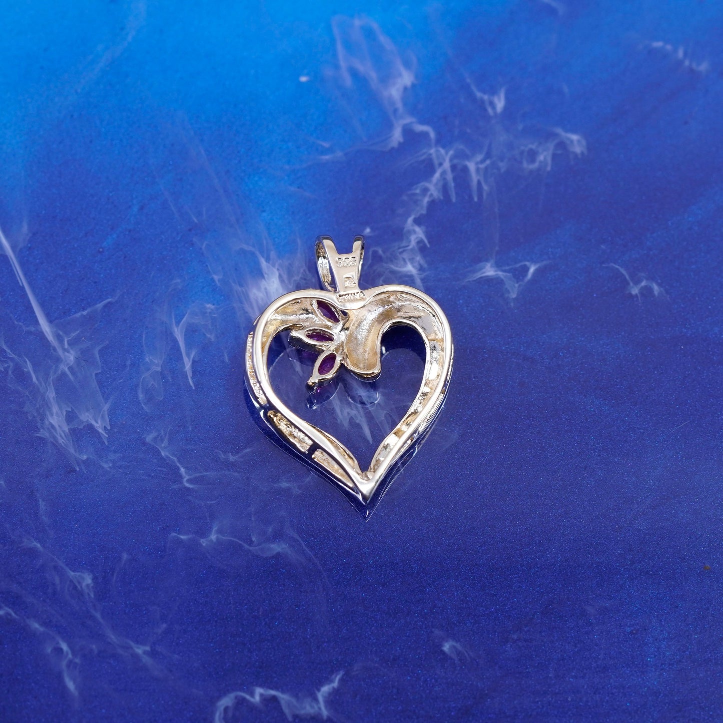 Vintage vermeil gold over Sterling silver handmade pedant, 925 heart with ruby