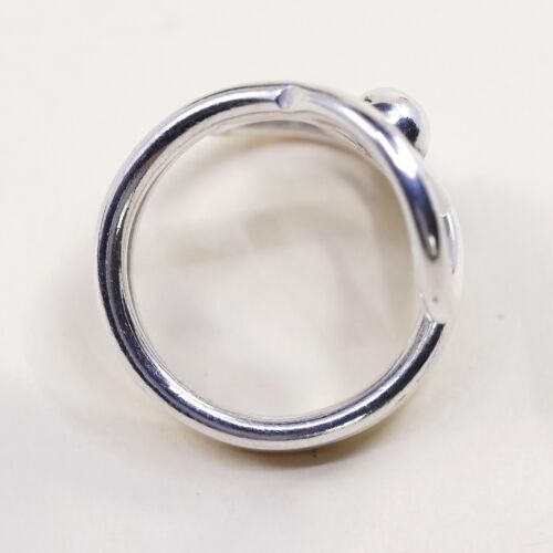 Sz 6, Vtg Sterling Silver Handmade Ring, 925 Silver Band W/ swirl N Bead