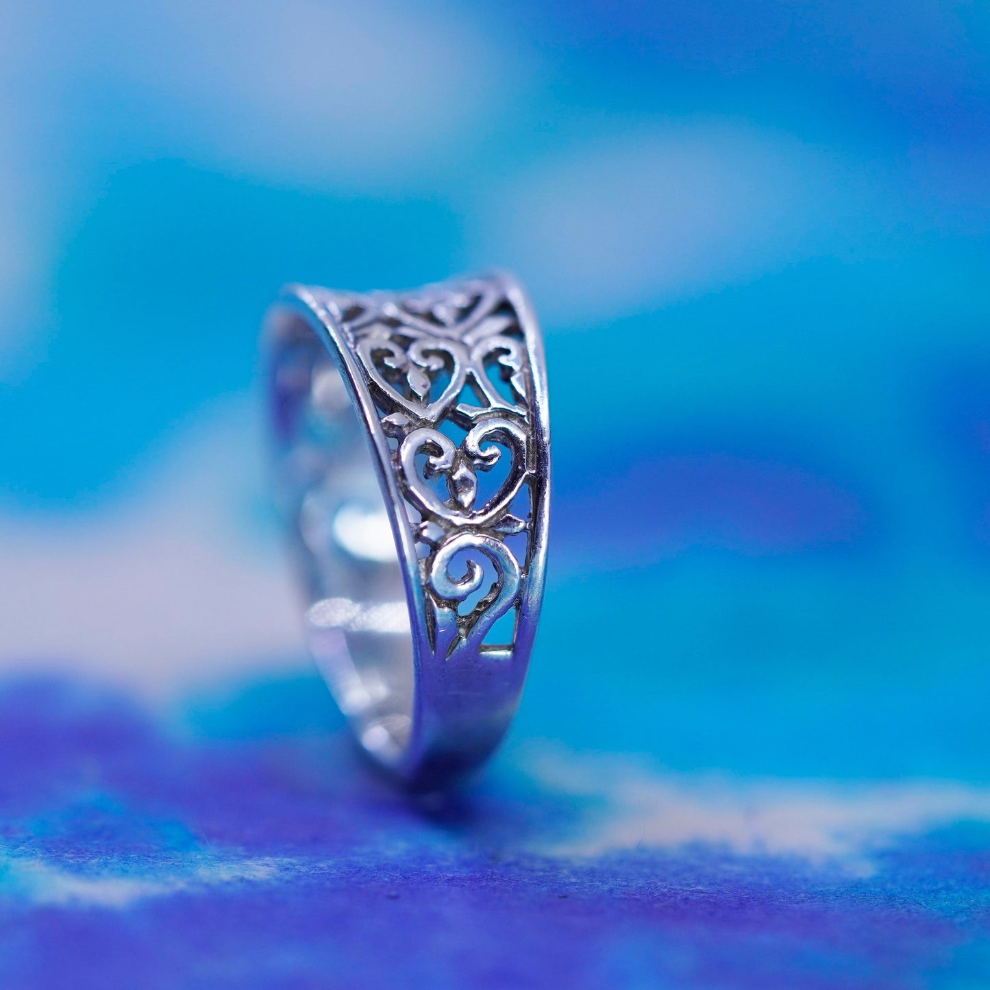 Size 7, vintage Sterling silver handmade ring, 925 filigree band